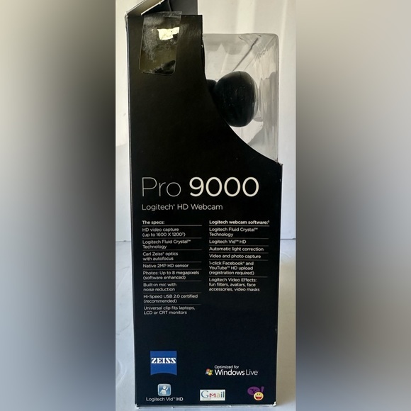 Logitech Pro 9000 HD Webcam 2.0 MP Video Resolution MIC Carl Zeiss Lens Optics - Picture 4 of 4